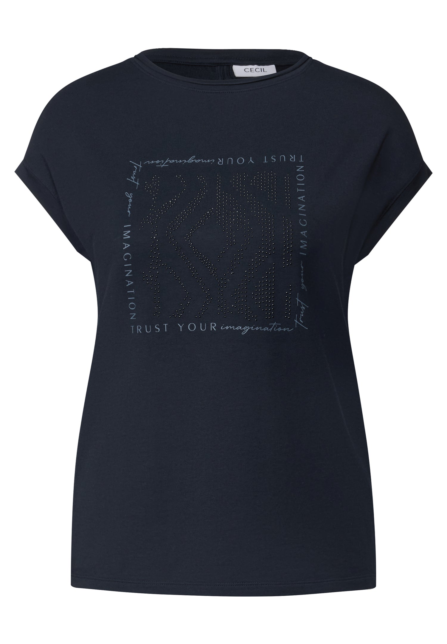 CECIL Damen T-Shirt mit glitzerndem Print und U-Boot-Ausschnitt