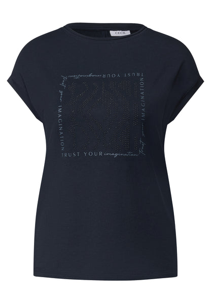 CECIL Damen T-Shirt mit glitzerndem Print und U-Boot-Ausschnitt