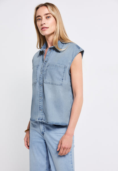 Street One Denim Bluse Damen Trendige Bleached Waschung