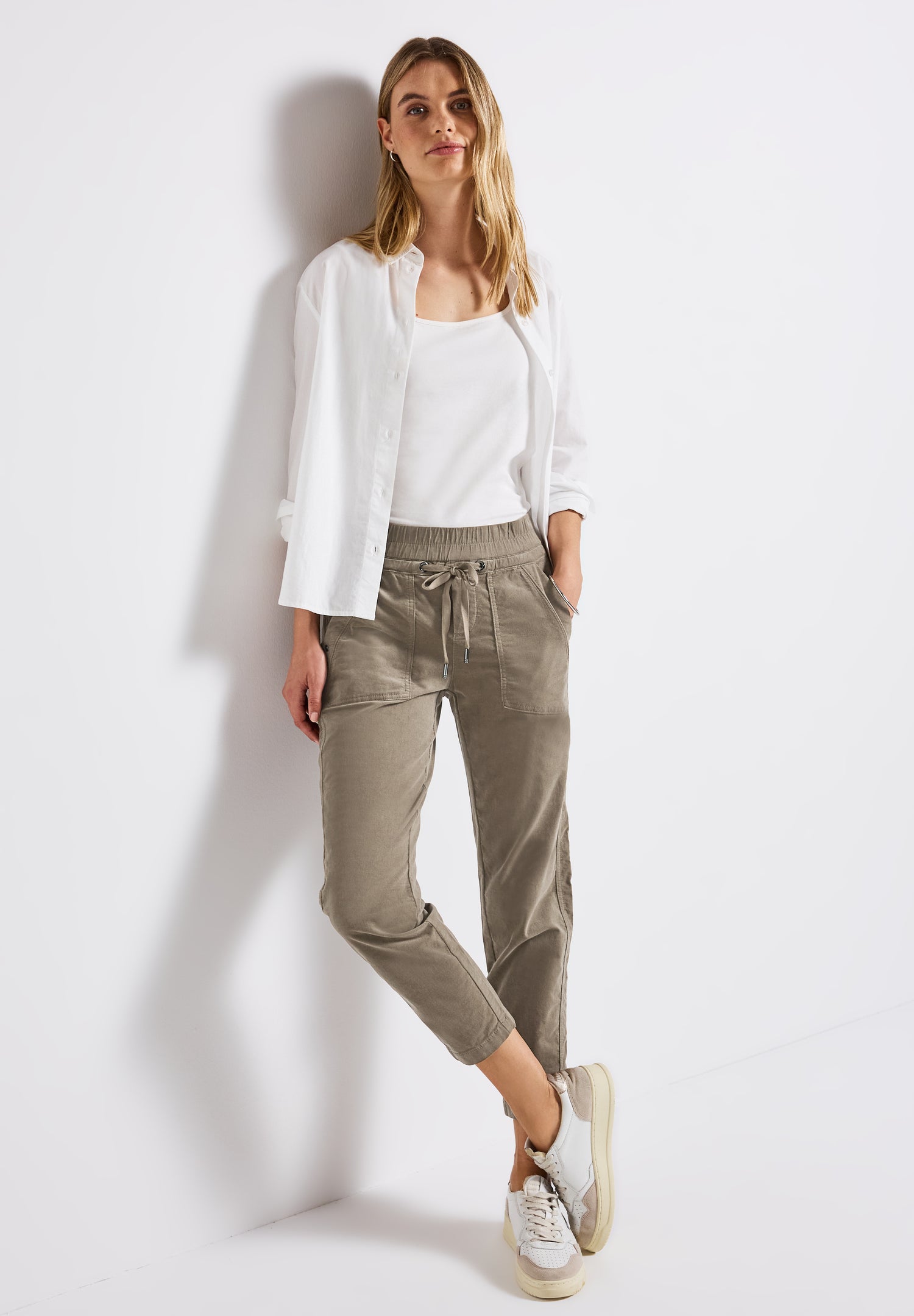 Street One Cordhose Bonny Damen Loose Fit Mini-Cord Mid Waist Slim Legs