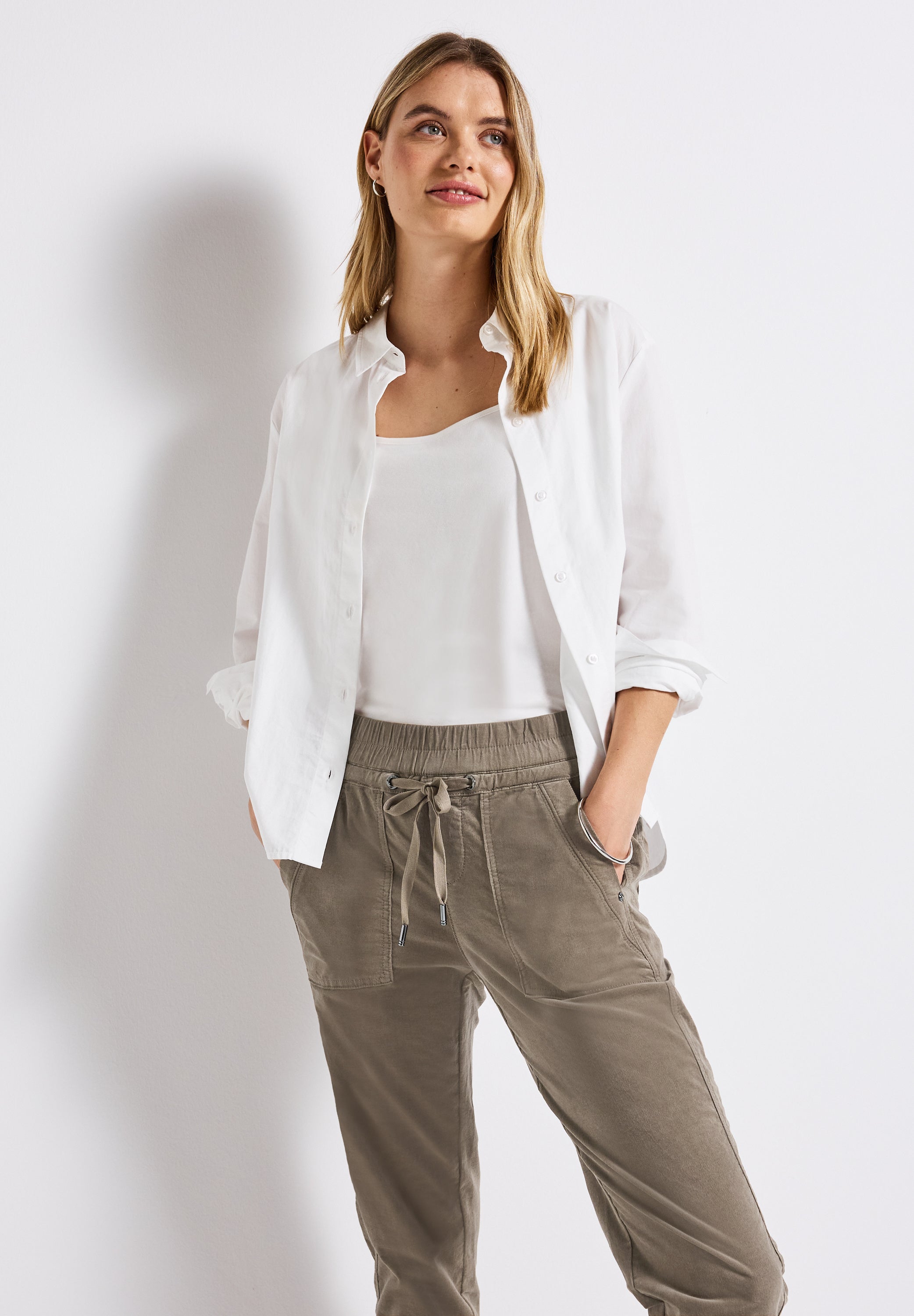 Street One Cordhose Bonny Damen Loose Fit Mini-Cord Mid Waist Slim Legs