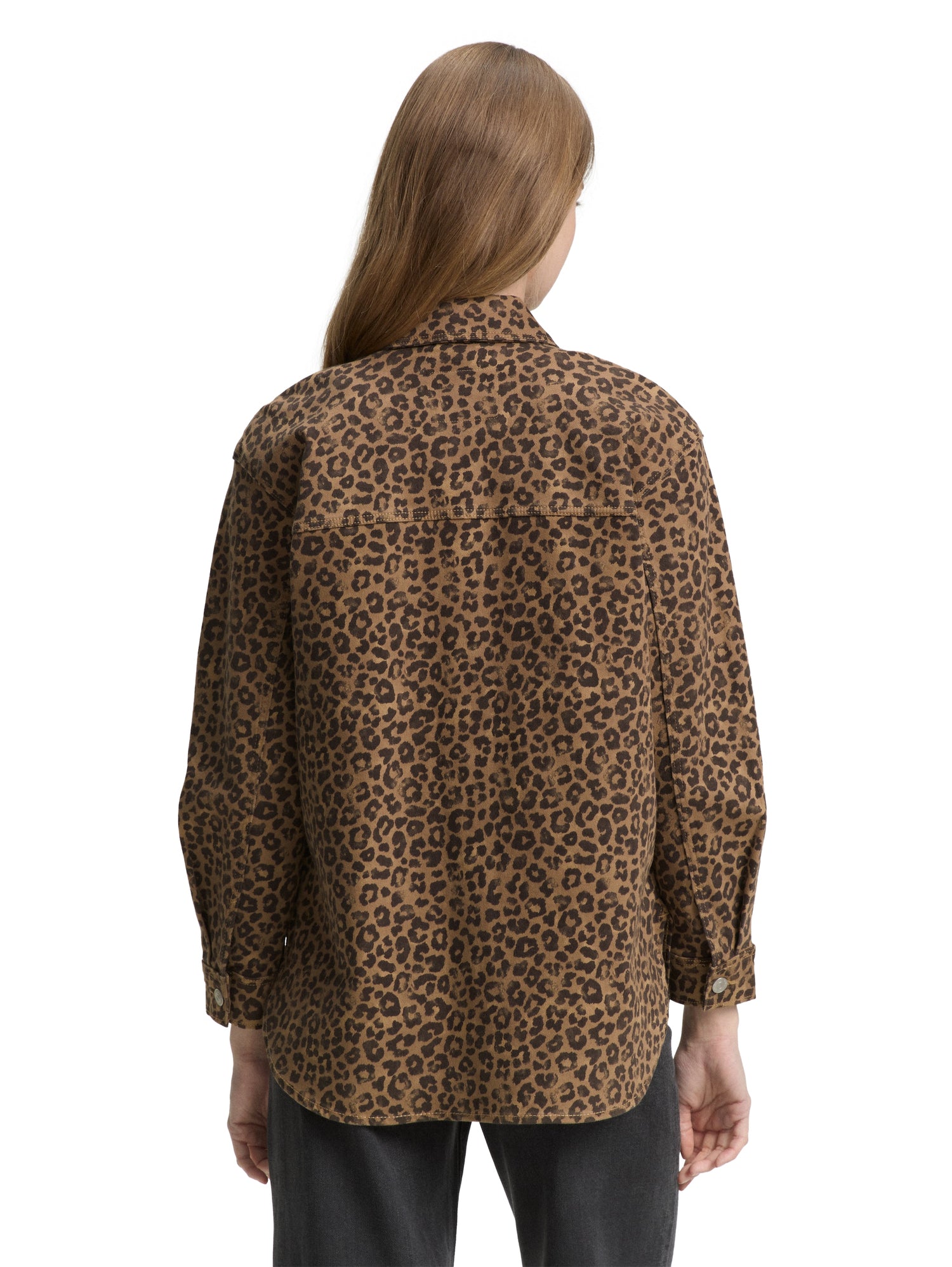 Tom Tailor Denim Jacke mit Leopardenmuster für Damen mit aufgesetzten Brusttaschen