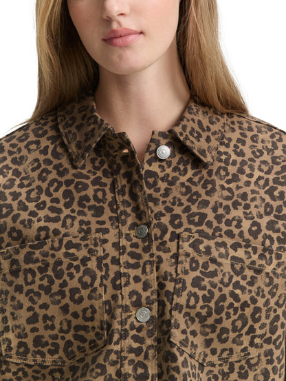Tom Tailor Denim Jacke mit Leopardenmuster für Damen mit aufgesetzten Brusttaschen