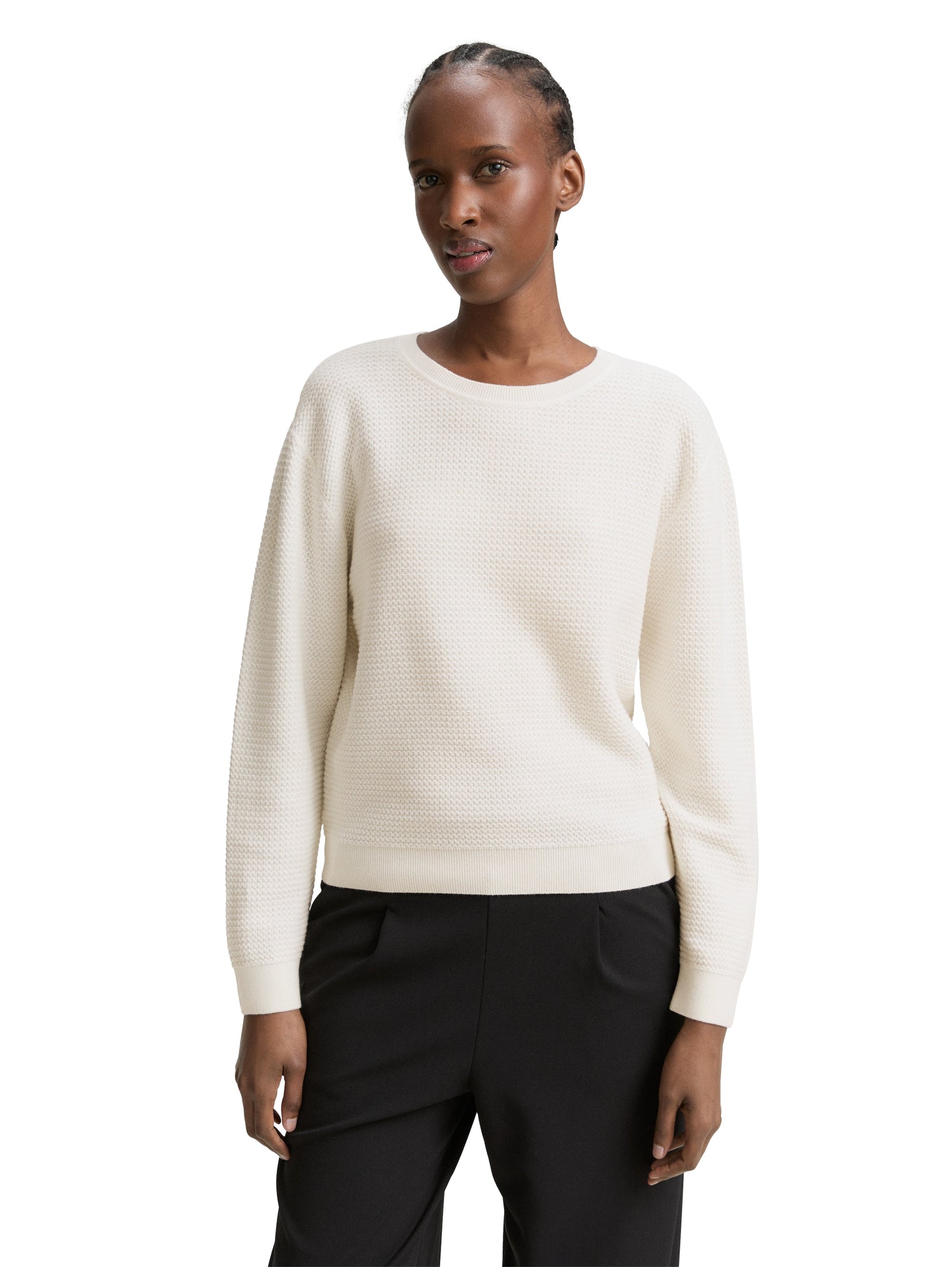 Tom Tailor Denim Strukturierter Baumwollpullover Erwachsene Weiblich Rundhalsausschnitt