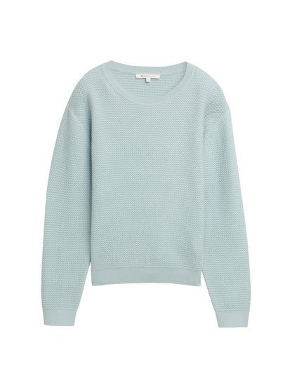 Tom Tailor Denim Strukturierter Baumwollpullover Erwachsene Weiblich Rundhalsausschnitt