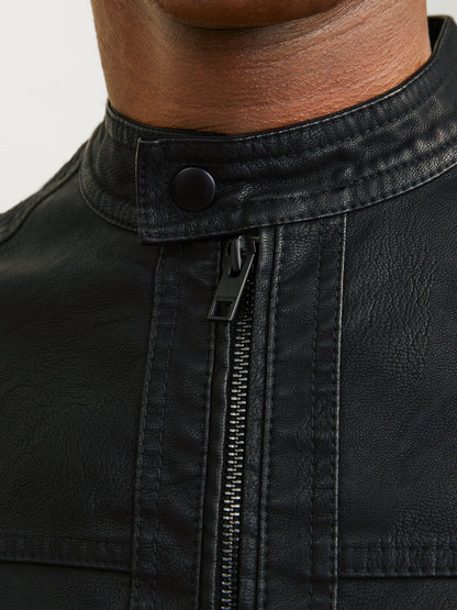 Bestseller Kunstlederjacke Herren Wasserabweisend Bandkragen Langarm