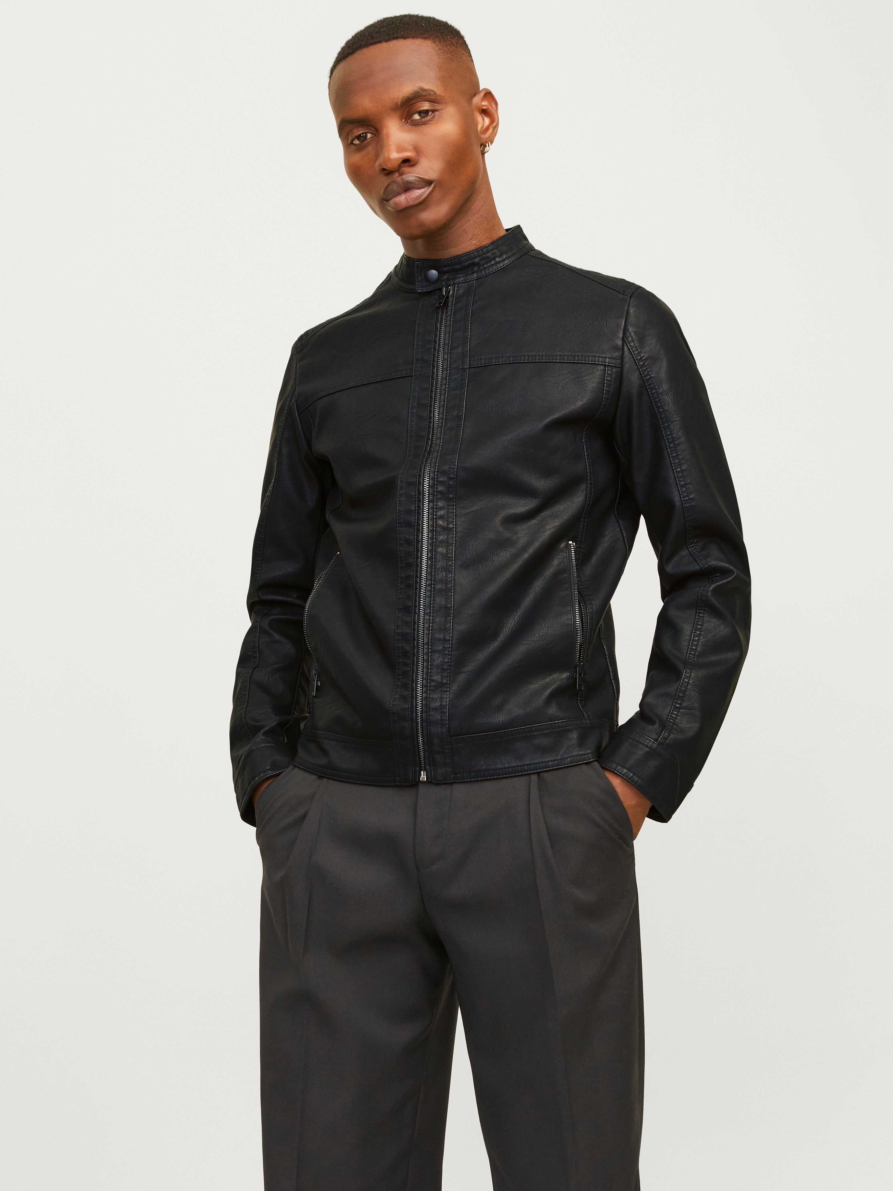 Bestseller Kunstlederjacke Herren Wasserabweisend Bandkragen Langarm