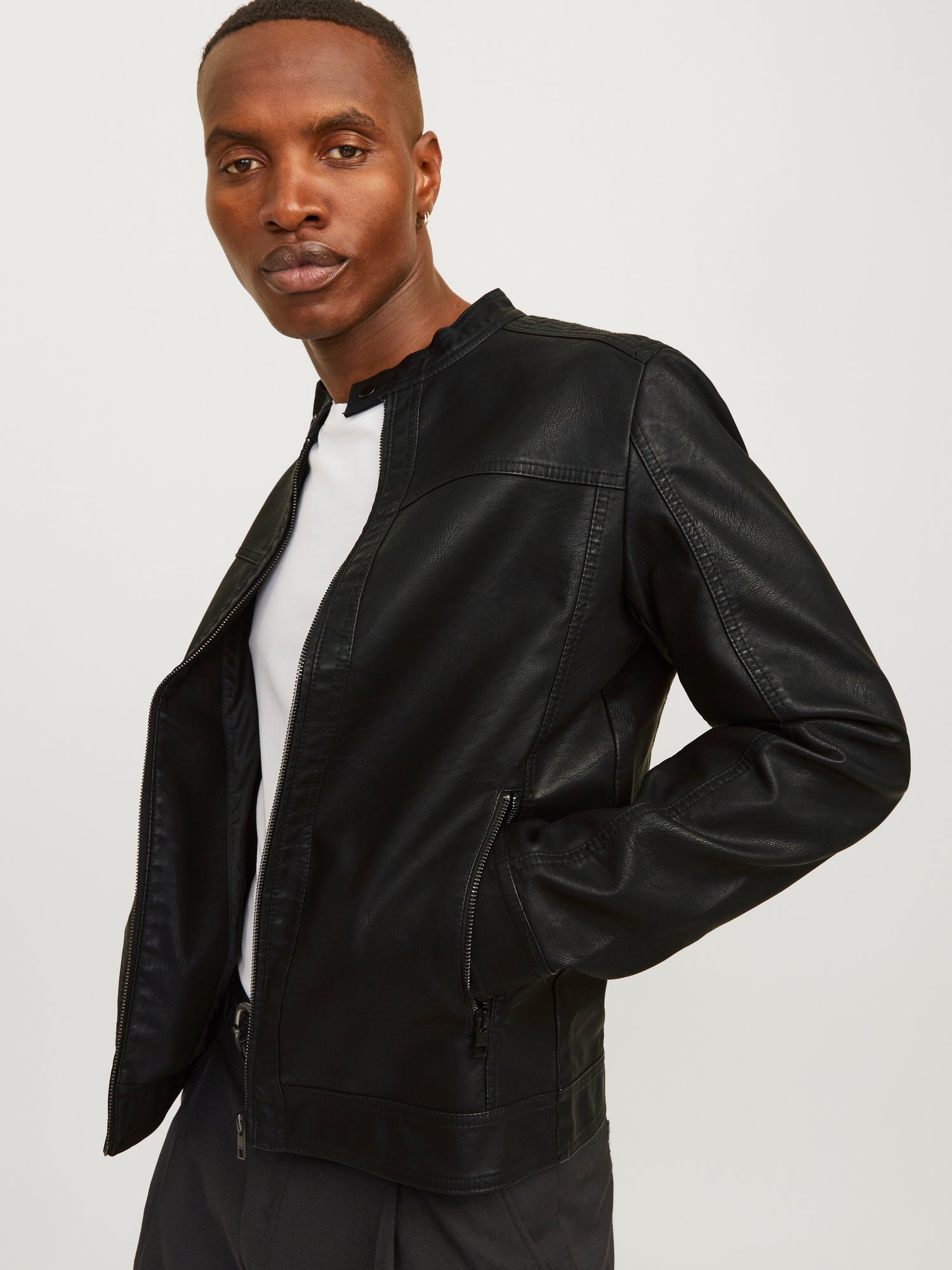 Bestseller Kunstlederjacke Herren Wasserabweisend Bandkragen Langarm