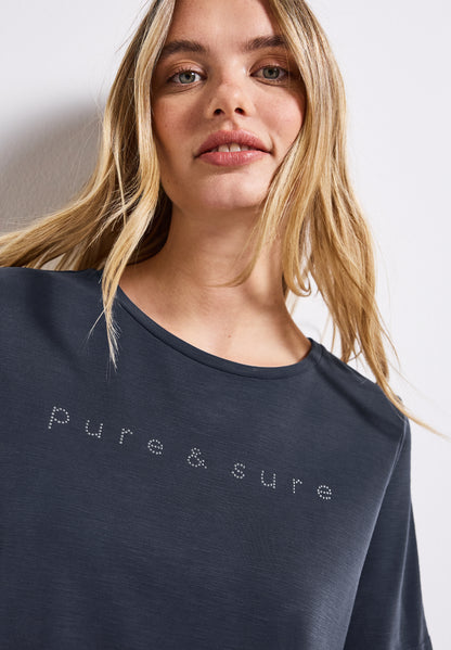 Street One Damen T-Shirt mit Schmucksteinen und Silk-Look-Qualität