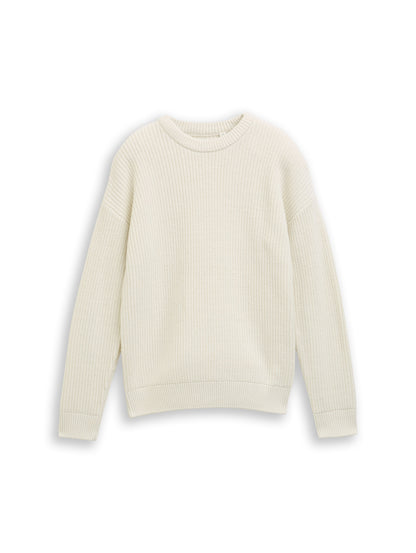 Tom Tailor Denim Kinder Strickpullover mit Schriftzug und überschnittener Schulternaht