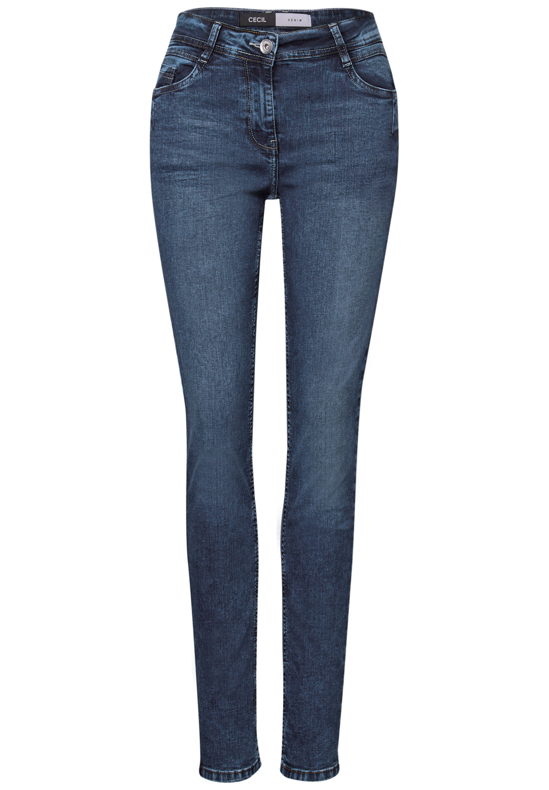 CECIL Jeanshose Damen Mid Waist Slim Fit Stretch Baumwolle