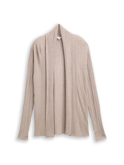 Tom Tailor Denim Offene Strickjacke Female mit Schalkragen und Rippstruktur
