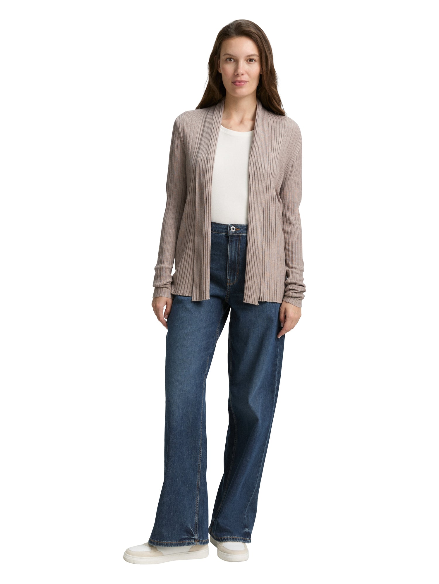 Tom Tailor Denim Offene Strickjacke Female mit Schalkragen und Rippstruktur