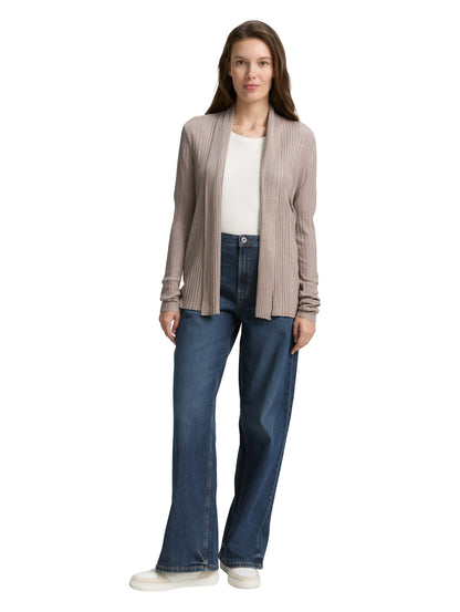 Tom Tailor Denim Offene Strickjacke Female mit Schalkragen und Rippstruktur