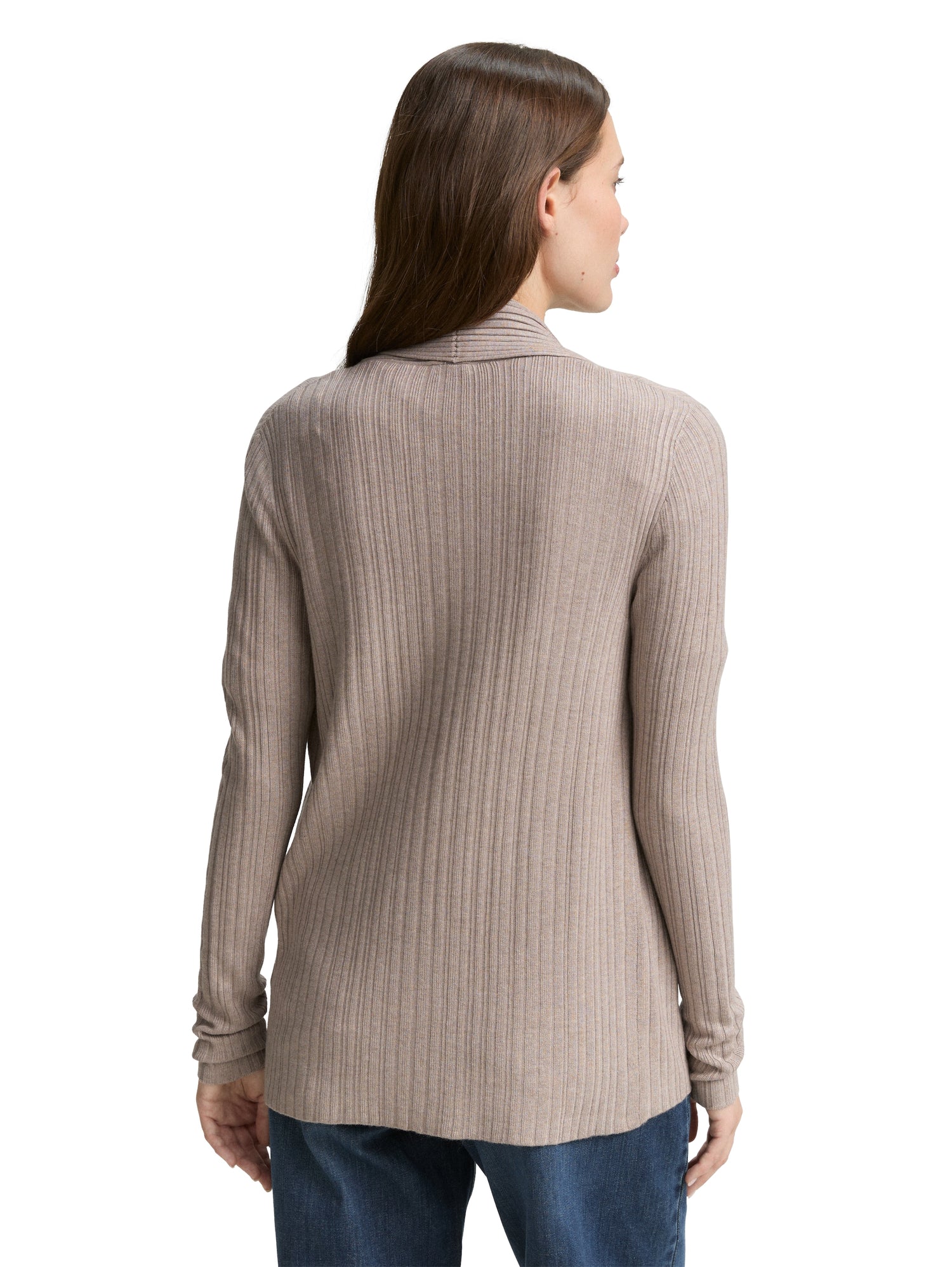 Tom Tailor Denim Offene Strickjacke Female mit Schalkragen und Rippstruktur