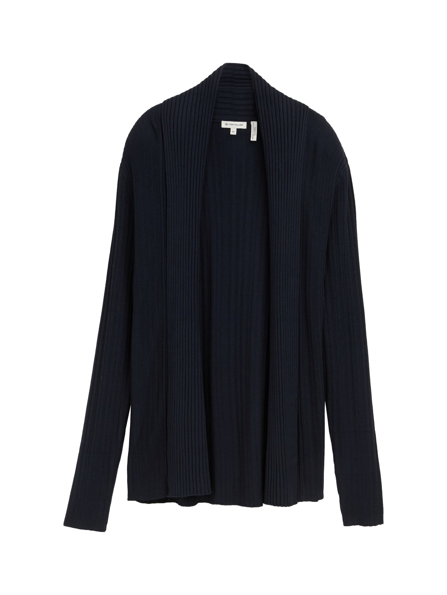 Tom Tailor Denim Offene Strickjacke Female mit Schalkragen und Rippstruktur