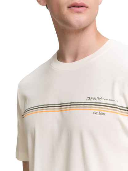 Tom Tailor Denim T-Shirt Erwachsene Männlich Gestreiftes Logo-Print