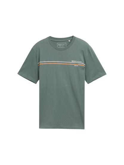 Tom Tailor Denim T-Shirt Erwachsene Männlich Gestreiftes Logo-Print