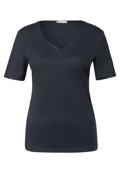 Street One T-Shirt Damen Herzausschnitt Baumwoll-Modalmix