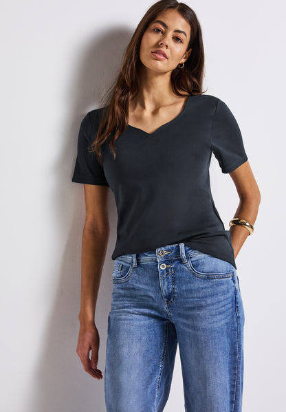 Street One T-Shirt Damen Herzausschnitt Baumwoll-Modalmix