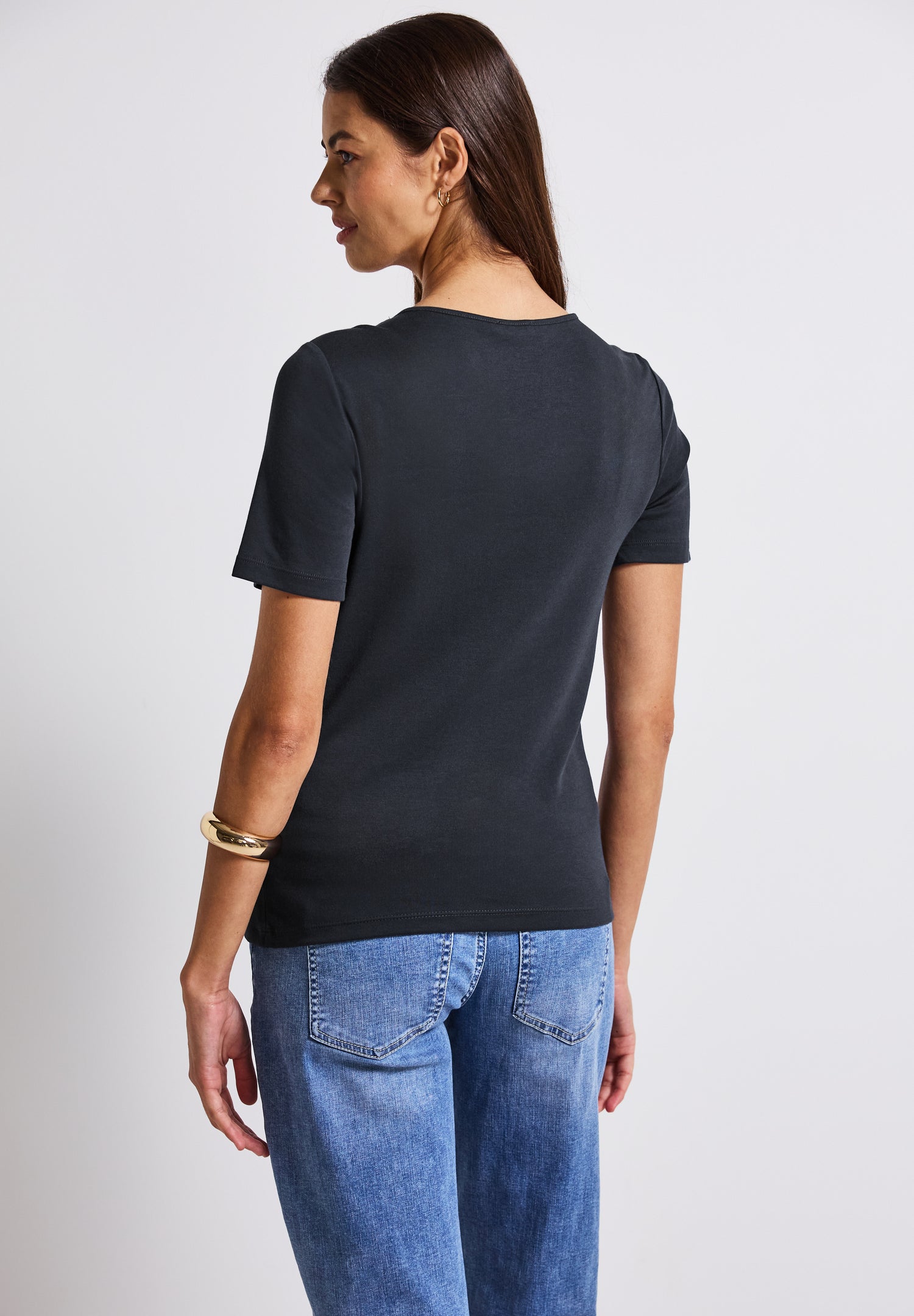 Street One T-Shirt Damen Herzausschnitt Baumwoll-Modalmix