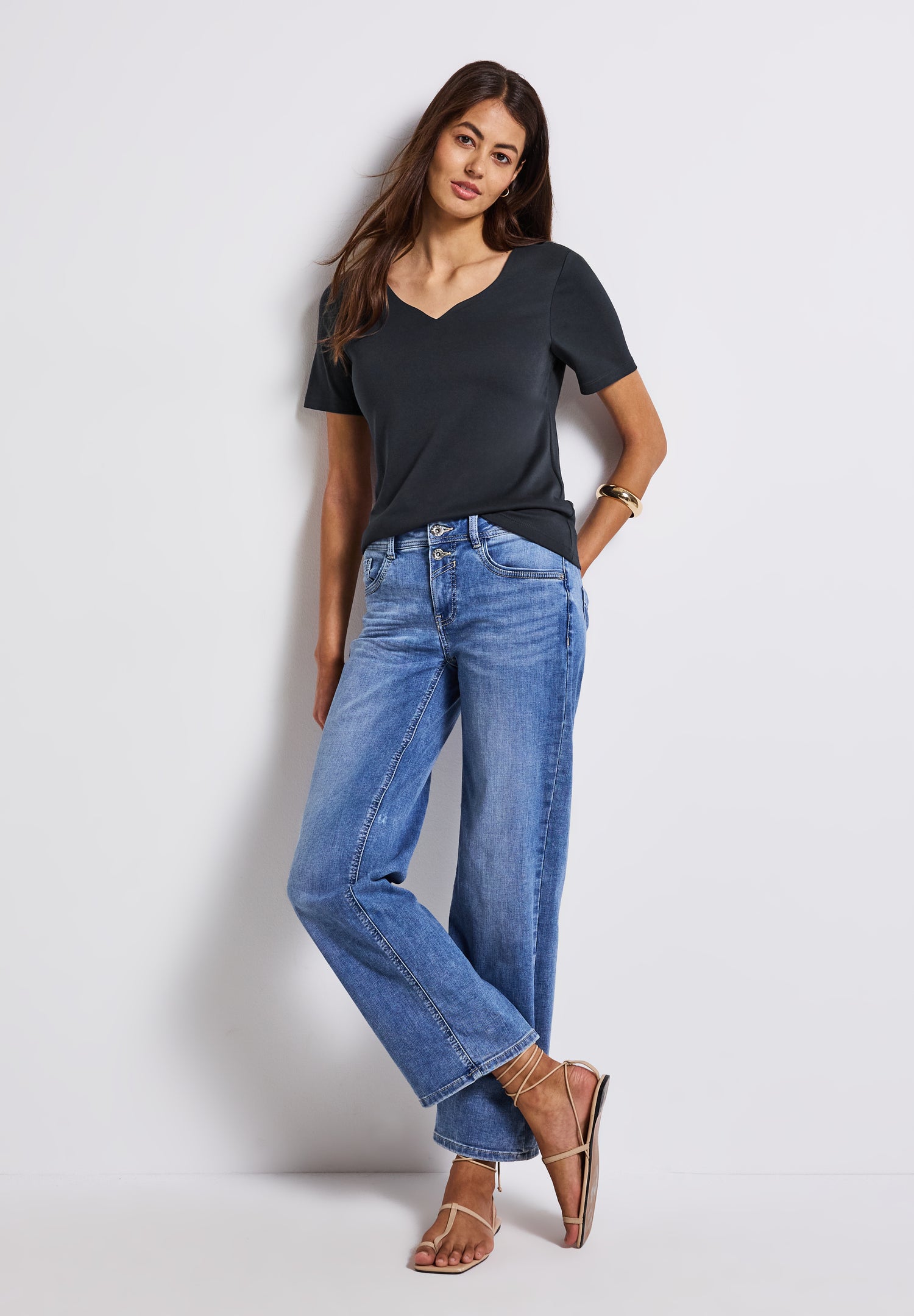 Street One T-Shirt Damen Herzausschnitt Baumwoll-Modalmix