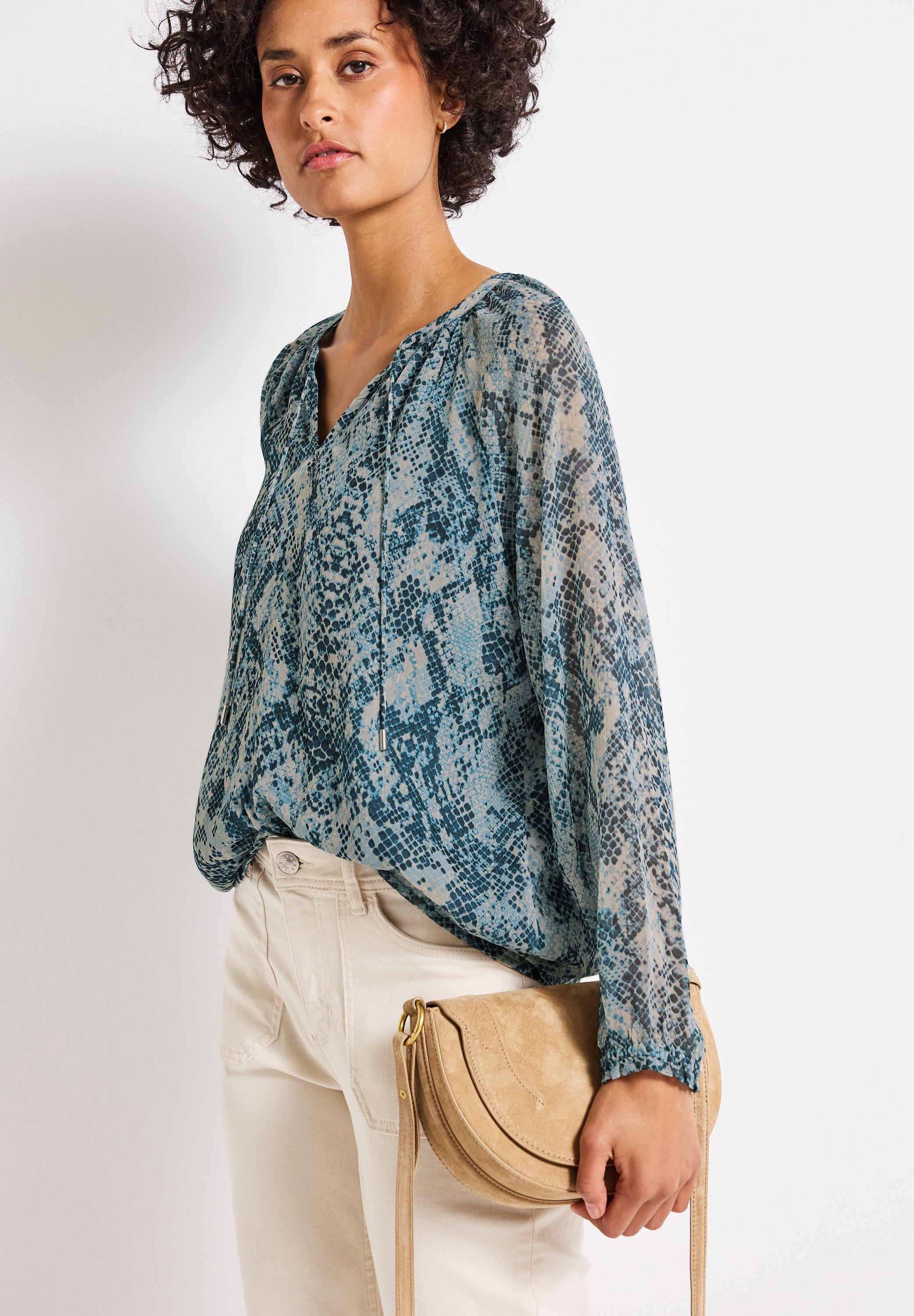 Street One Chiffonbluse Damen Grafisches Muster Leicht Langarm