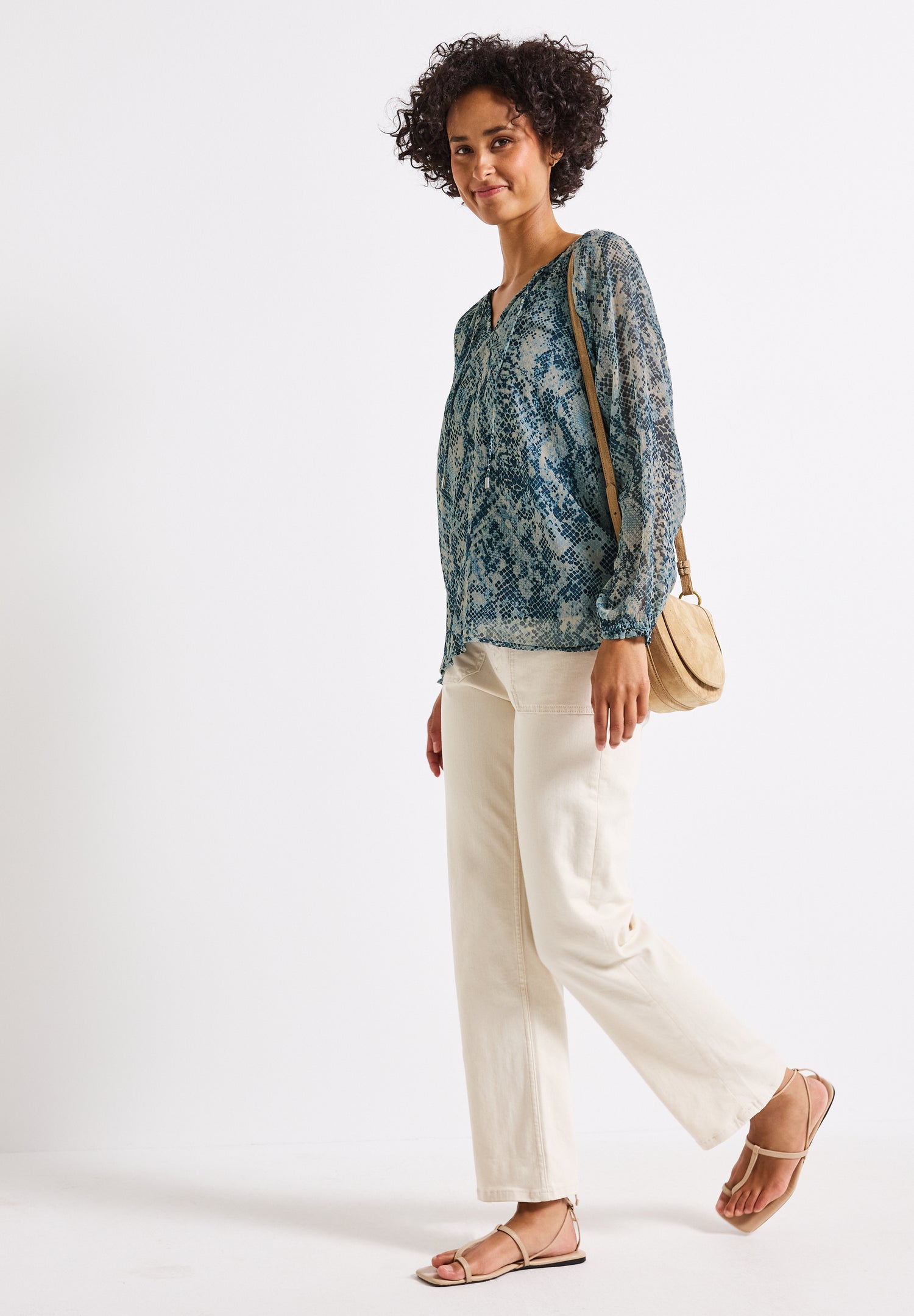 Street One Chiffonbluse Damen Grafisches Muster Leicht Langarm