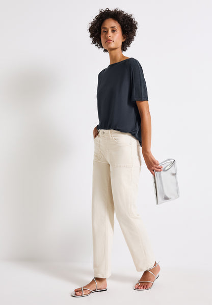 Street One Damen T-Shirt mit U-Boot-Ausschnitt und dropped shoulders