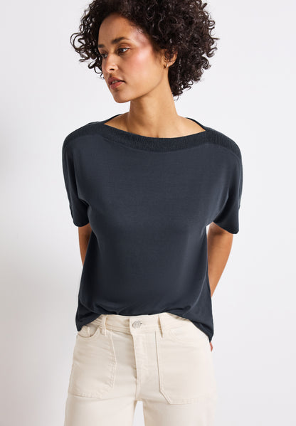 Street One Damen T-Shirt mit U-Boot-Ausschnitt und dropped shoulders