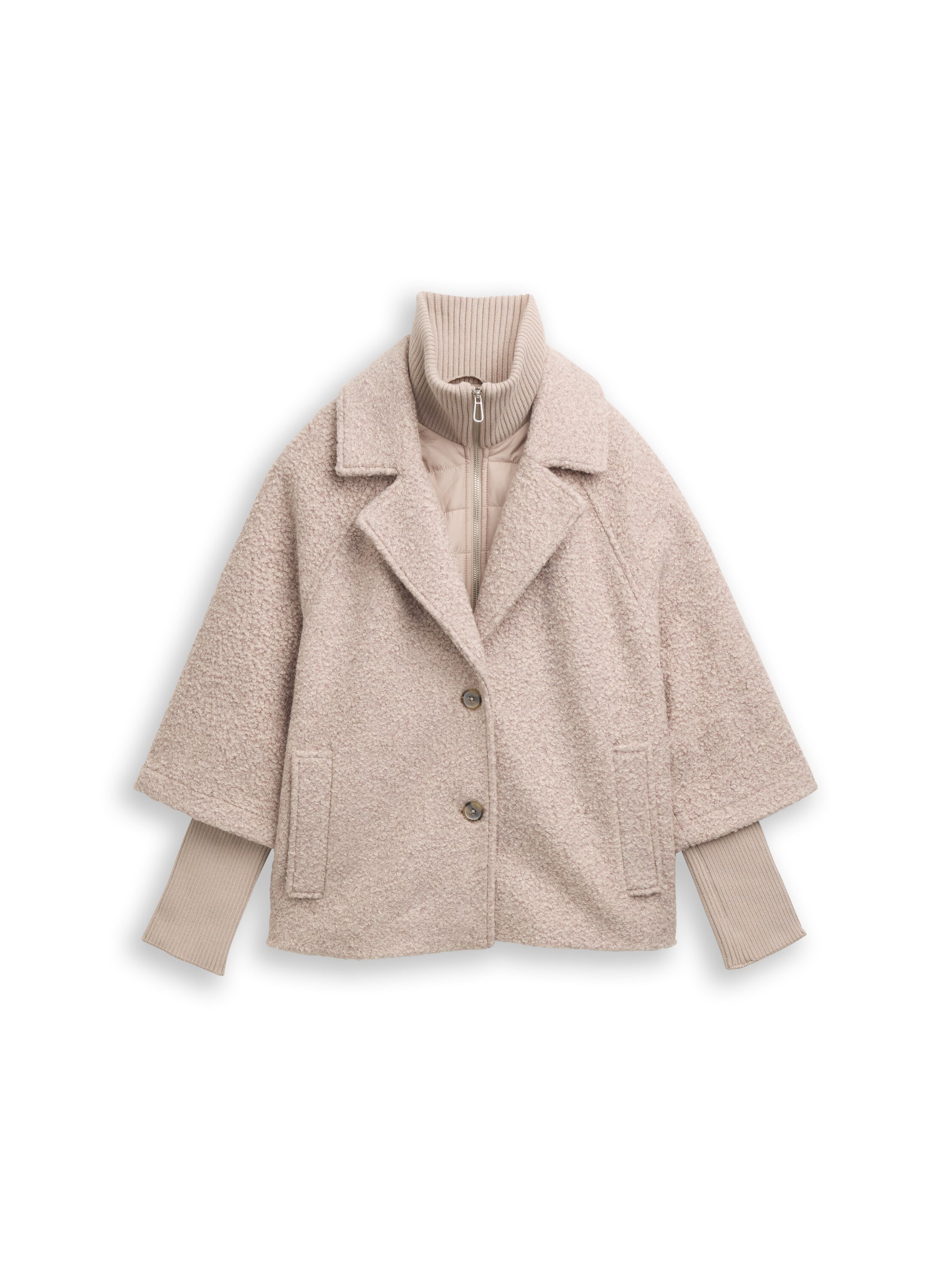 Bouclé Cape Jacke im 2-in-1-Look