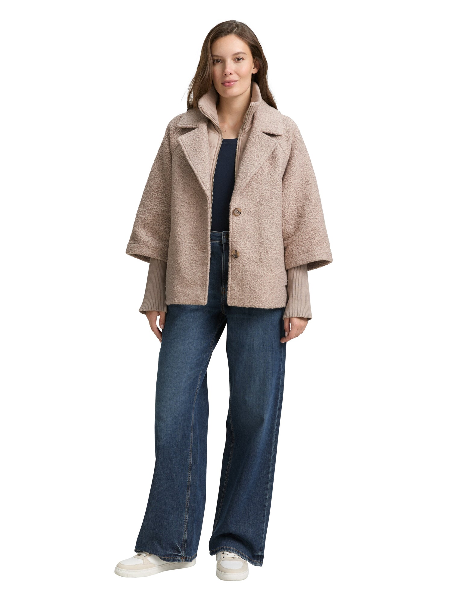 Bouclé Cape Jacke im 2-in-1-Look