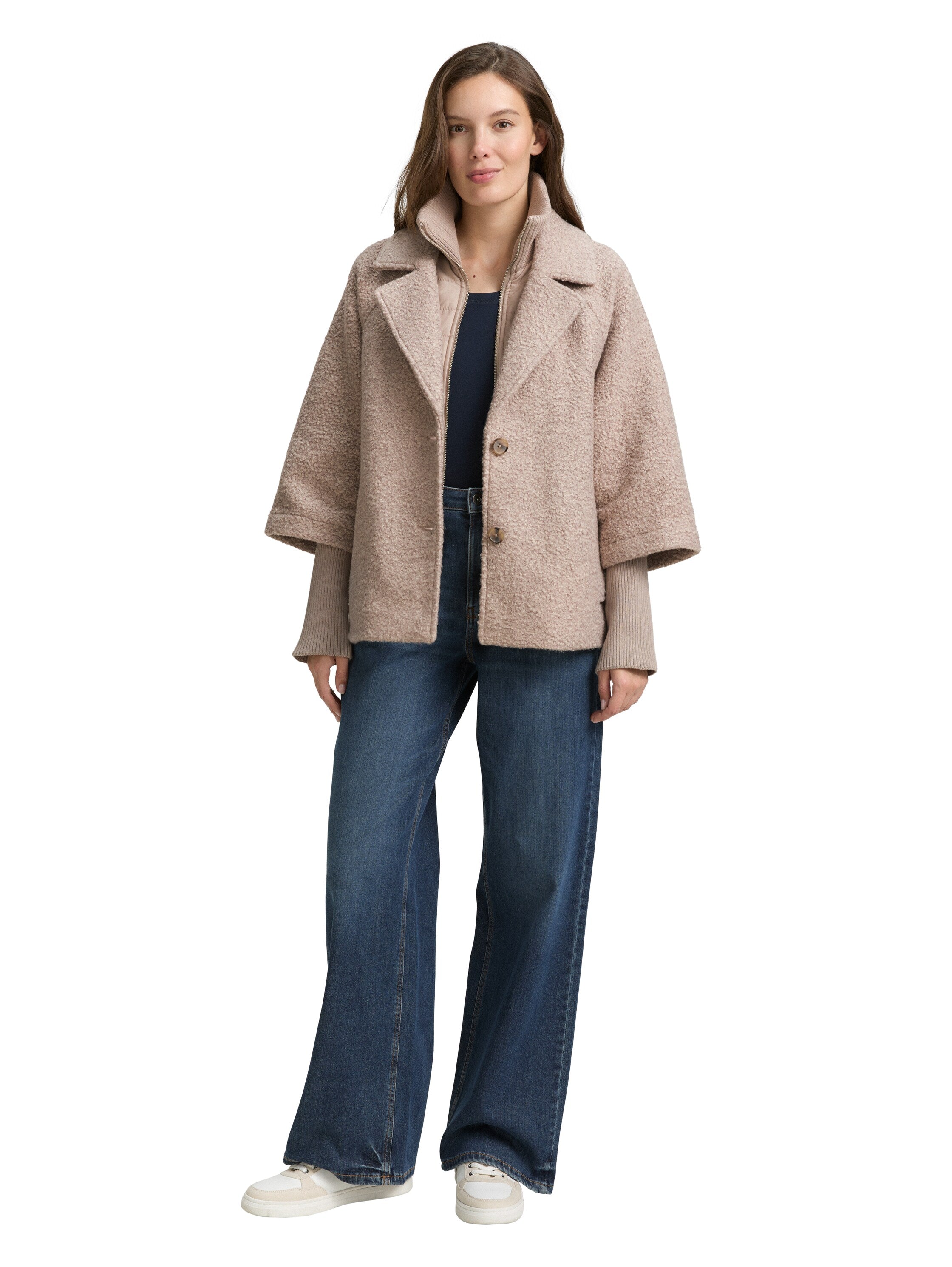 Bouclé Cape Jacke im 2-in-1-Look