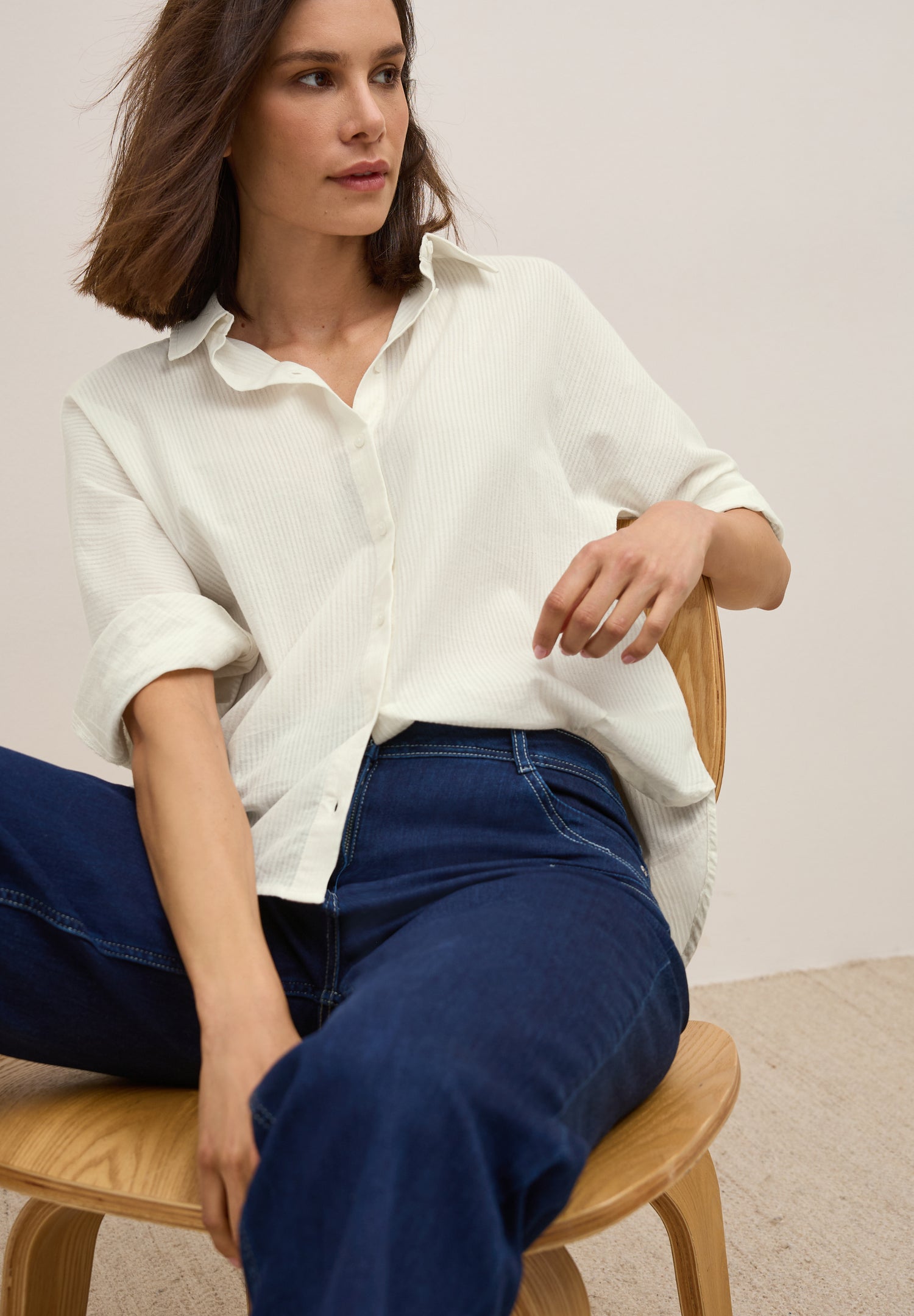 CECIL Damen Bluse mit Streifenstruktur Weiß