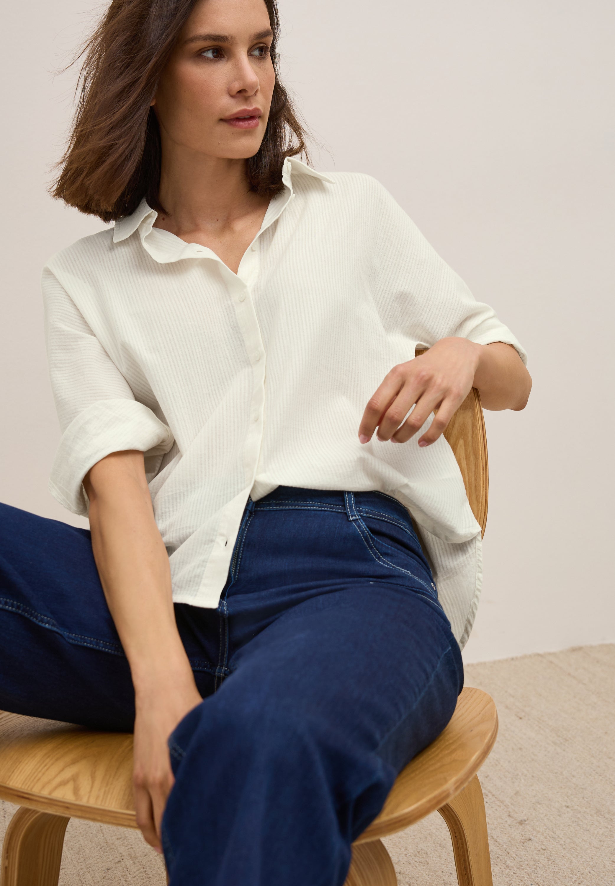 CECIL Damen Bluse mit Streifenstruktur Weiß