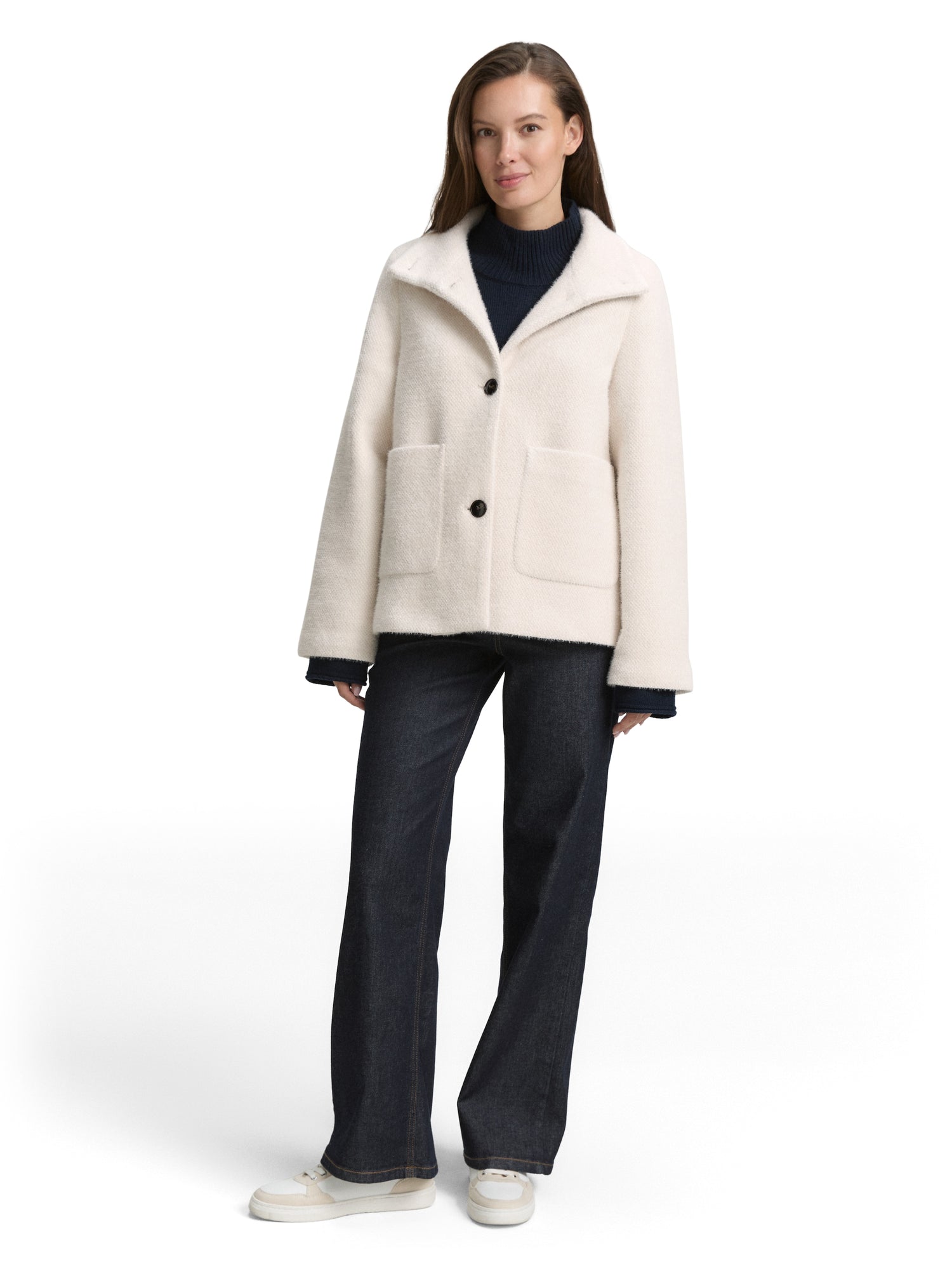 Jacquard Wolljacke mit Stehkragen