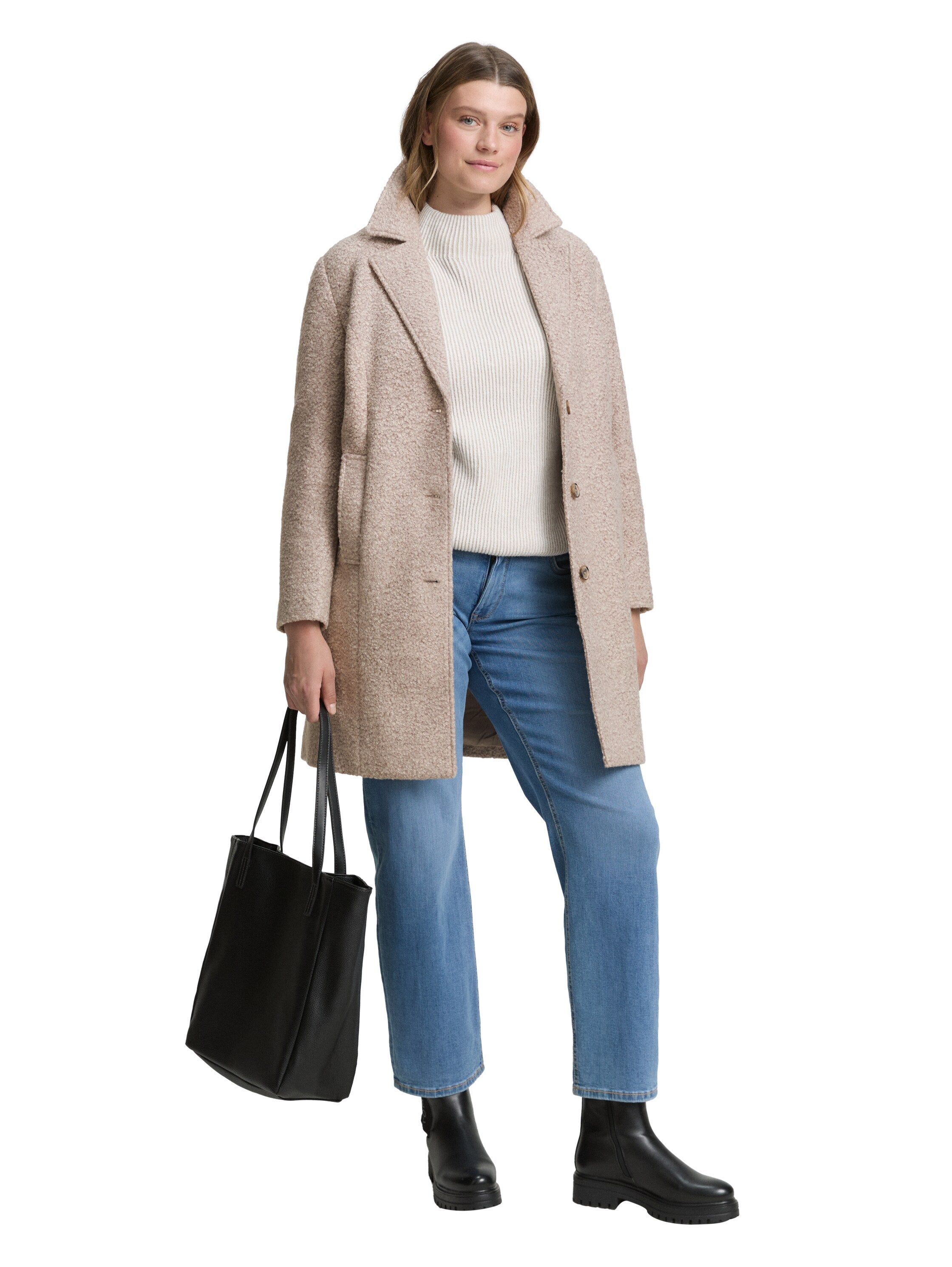 Plus Size - Bouclé Mantel mit Reverskragen