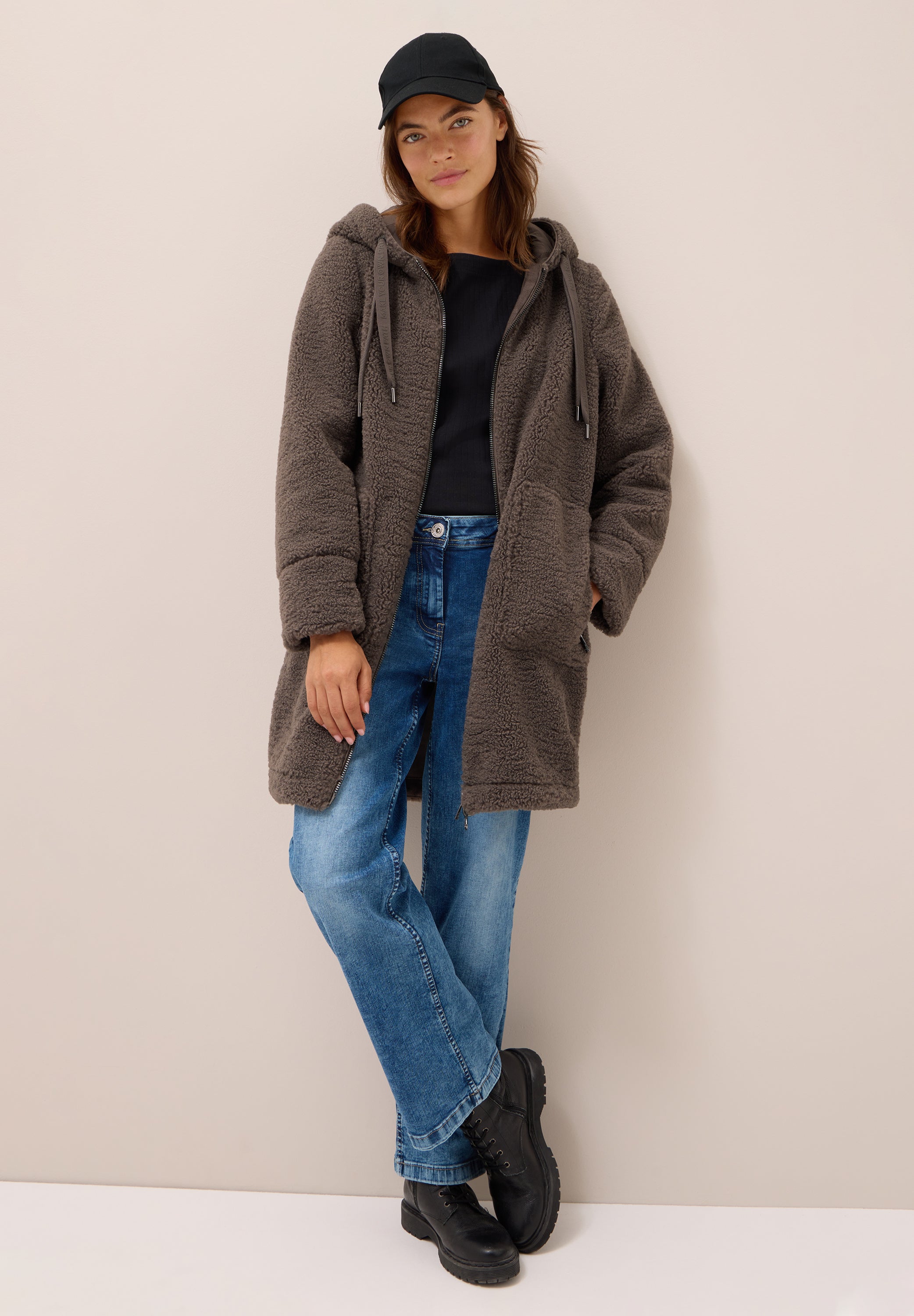 Teddy Damen Mantel mit Kapuze Damen Braun
