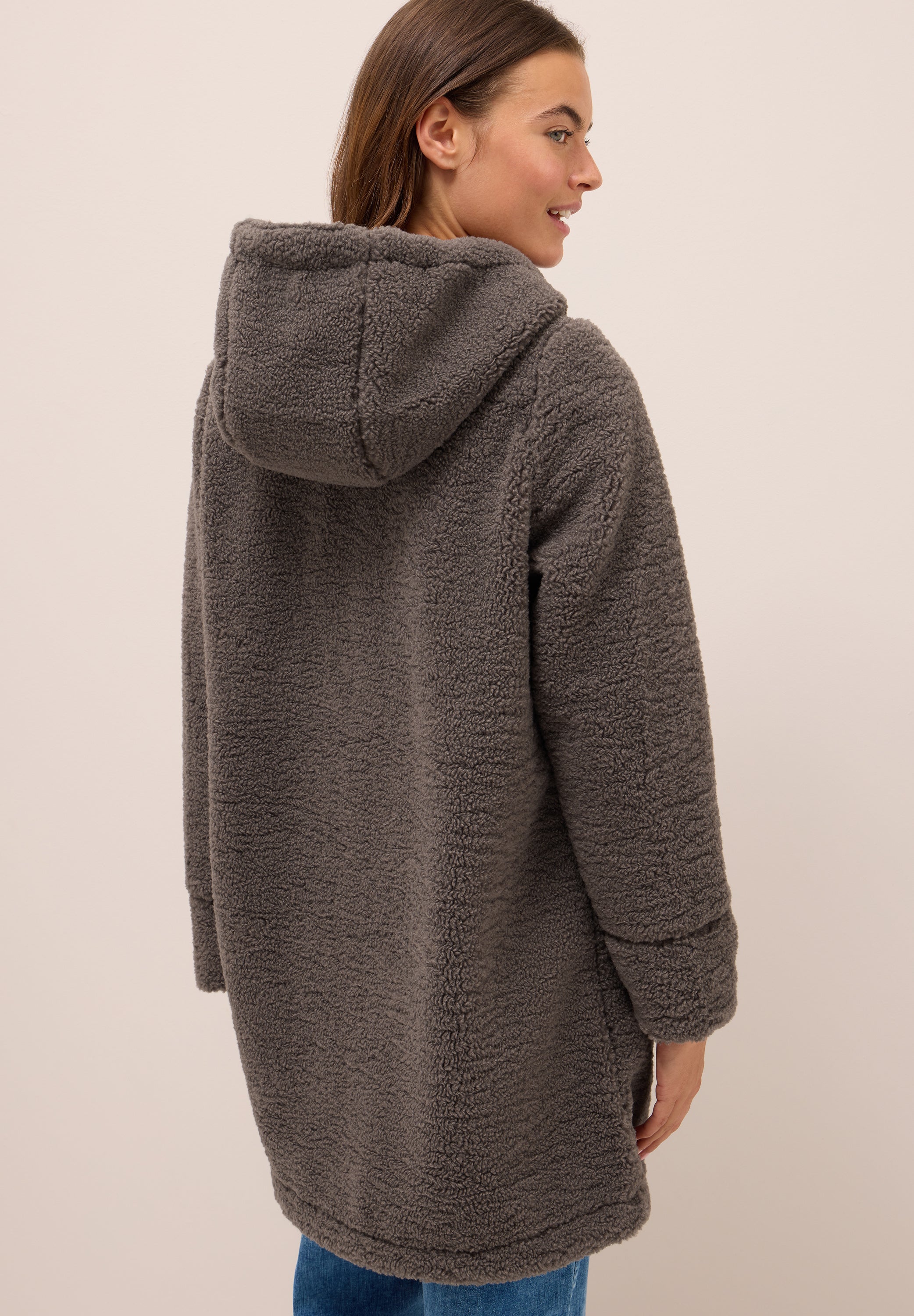 Teddy Damen Mantel mit Kapuze Damen Braun