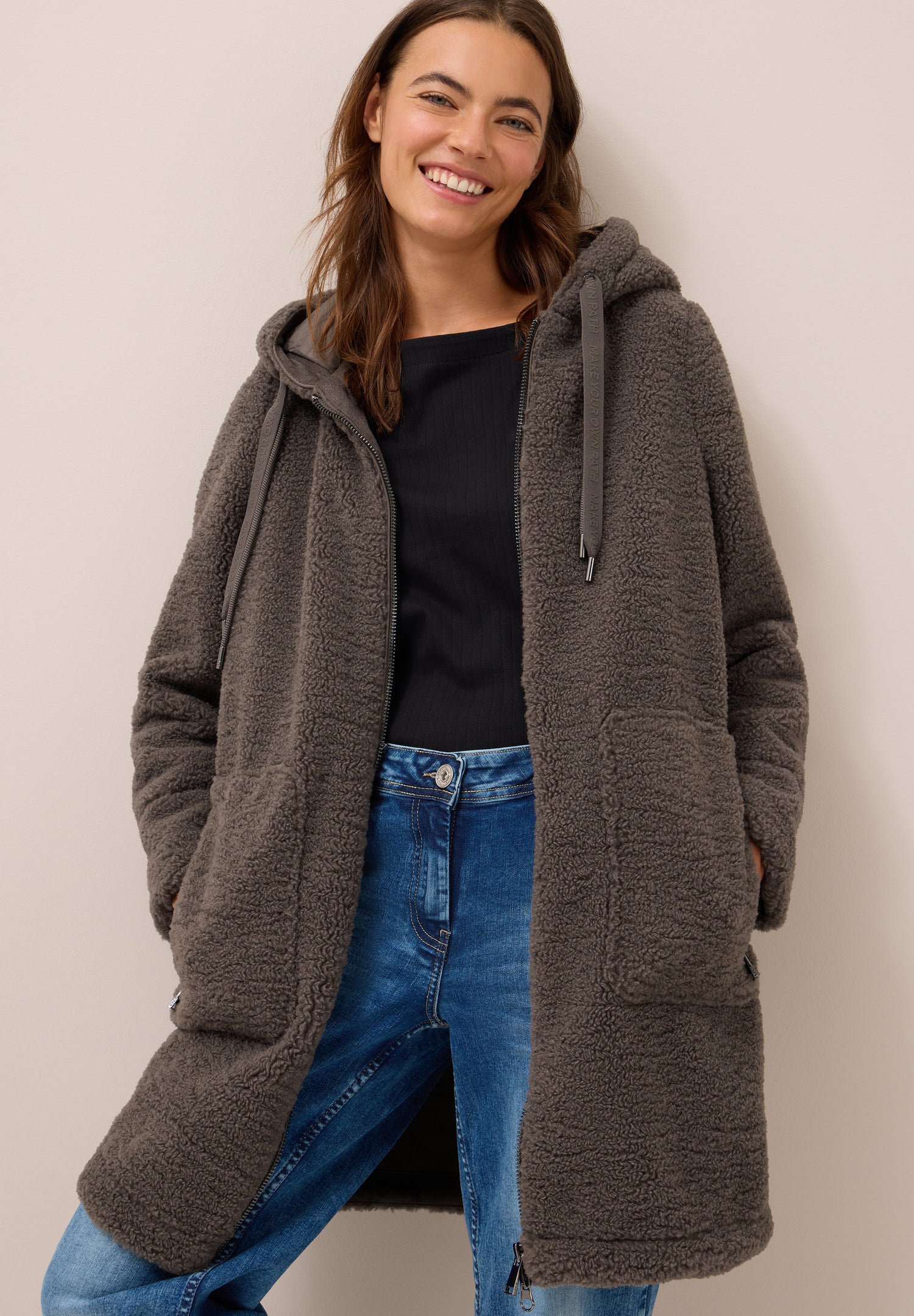 Teddy Damen Mantel mit Kapuze Damen Braun