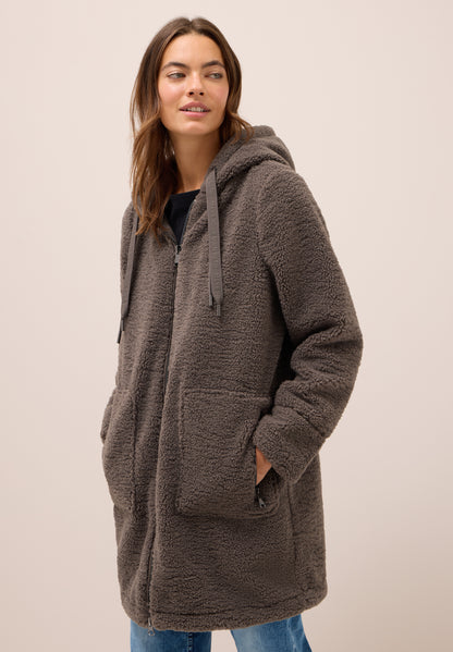 Teddy Damen Mantel mit Kapuze Damen Braun