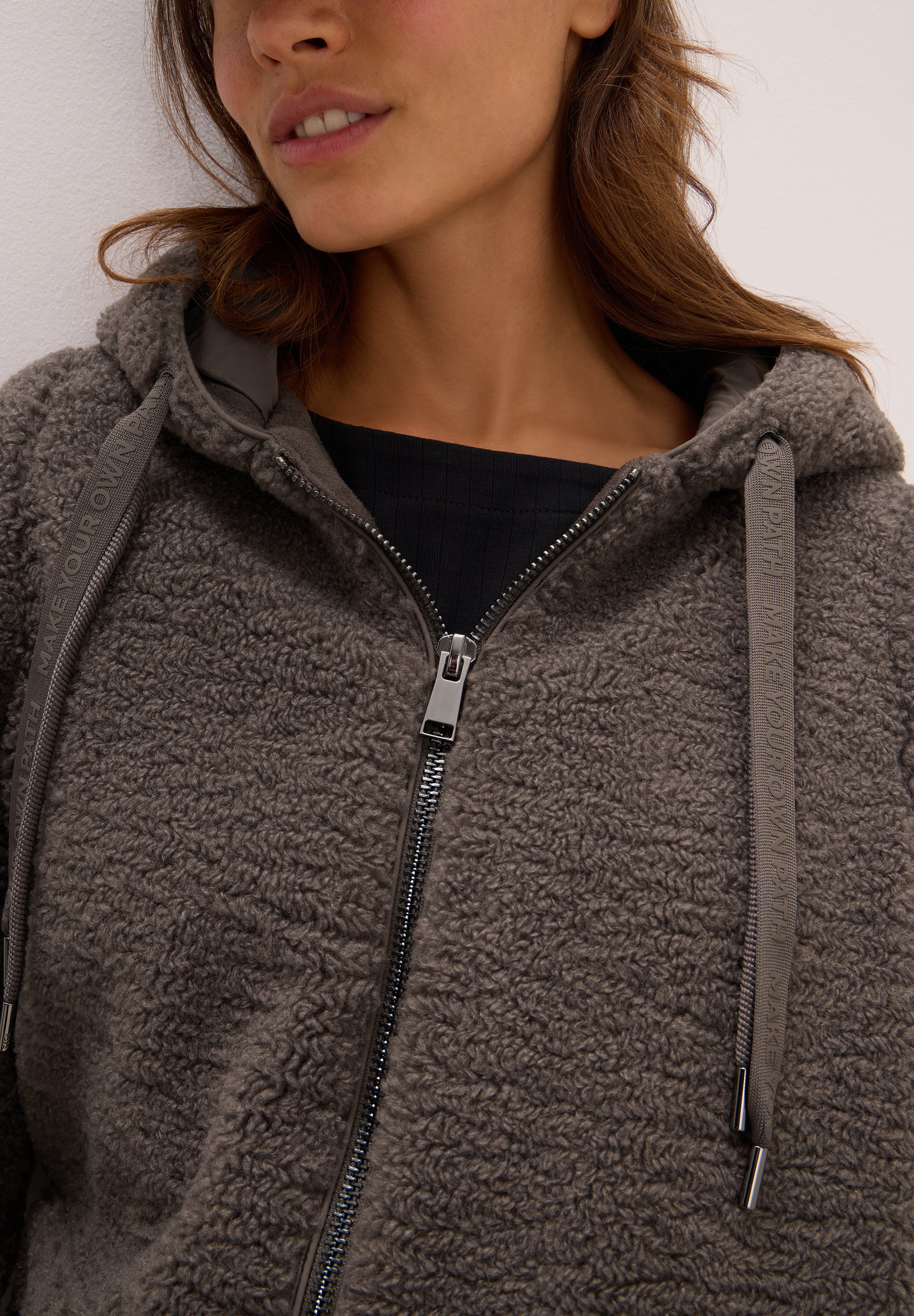Teddy Damen Mantel mit Kapuze Damen Braun