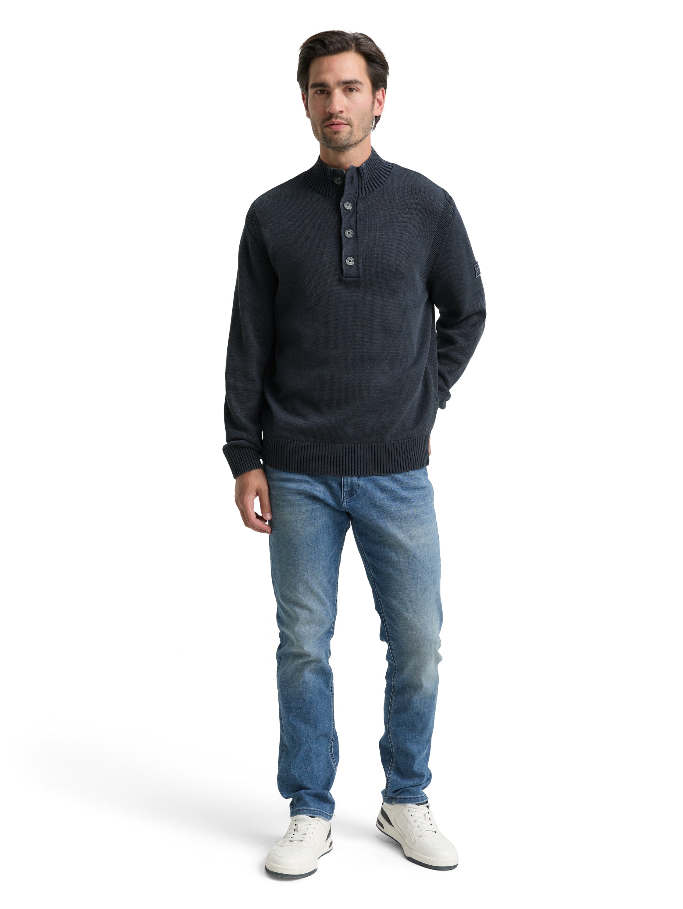Troyer Strickpullover im Washed-Look aus Baumwolle
