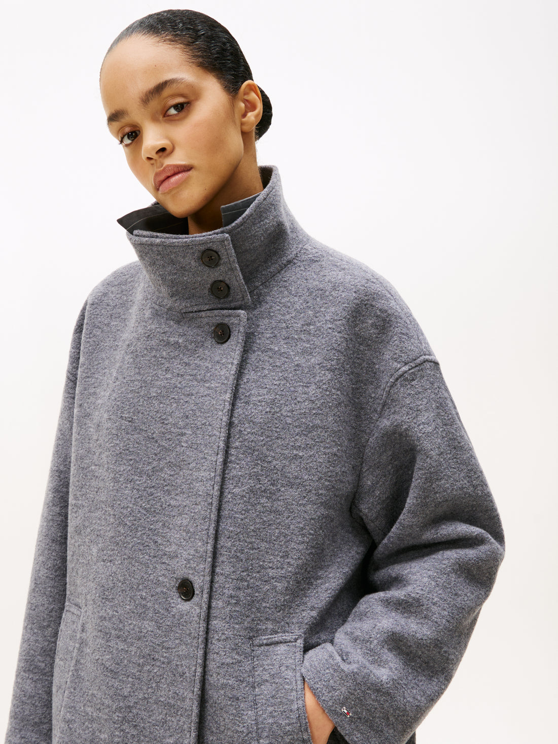 WOOL TEXTURE REG FUNNEL NK COAT