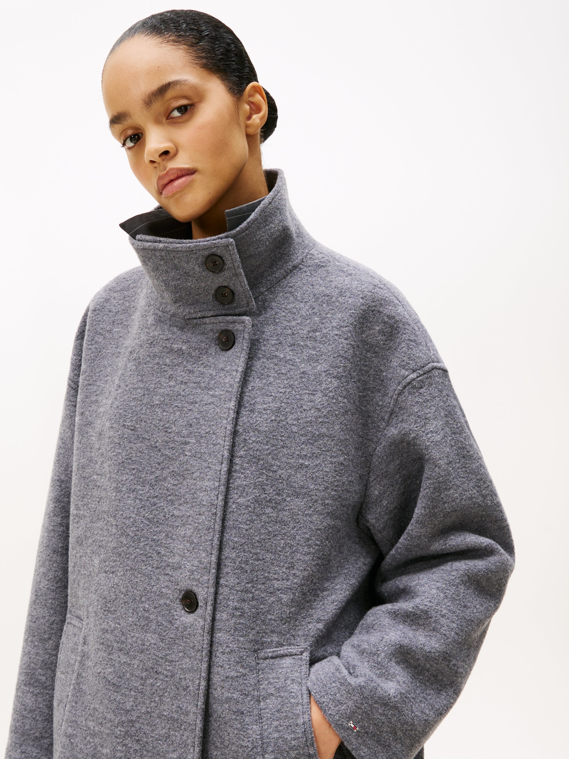 WOOL TEXTURE REG FUNNEL NK COAT