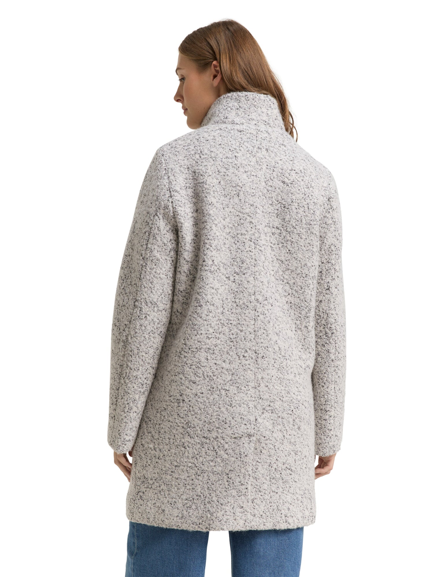 Bouclé Wollmantel mit Stehkragen