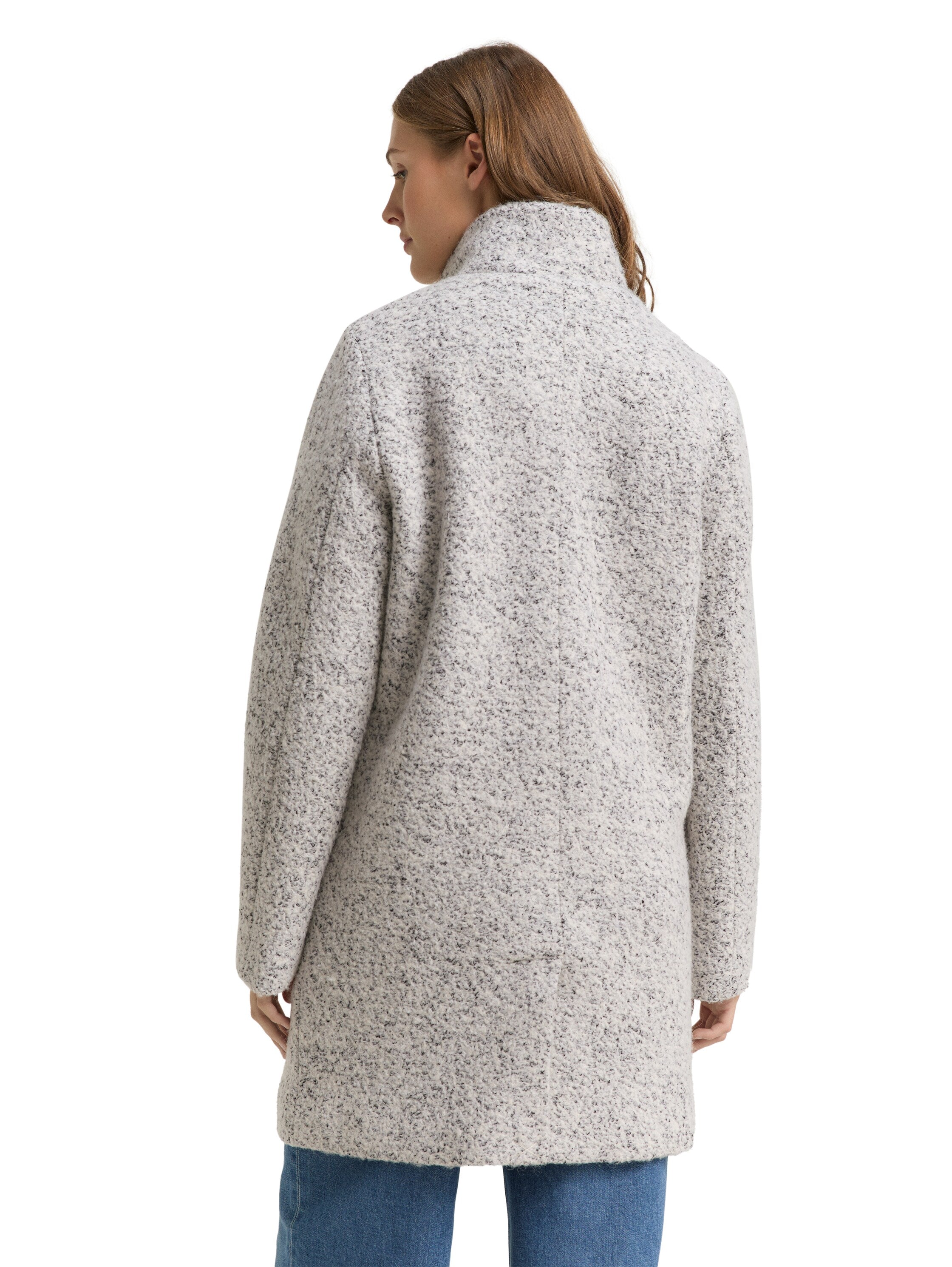 Bouclé Wollmantel mit Stehkragen