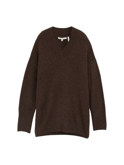 Longstyle Strickpullover mit V-Ausschnitt