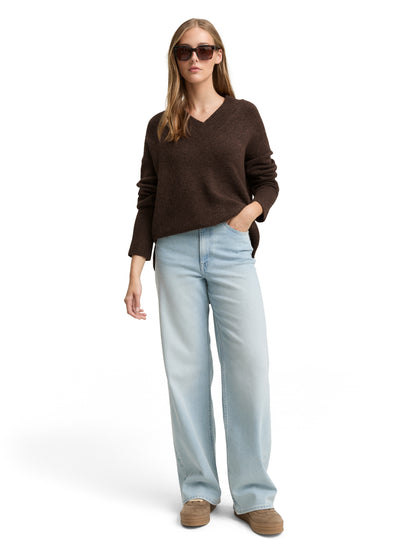 Longstyle Strickpullover mit V-Ausschnitt