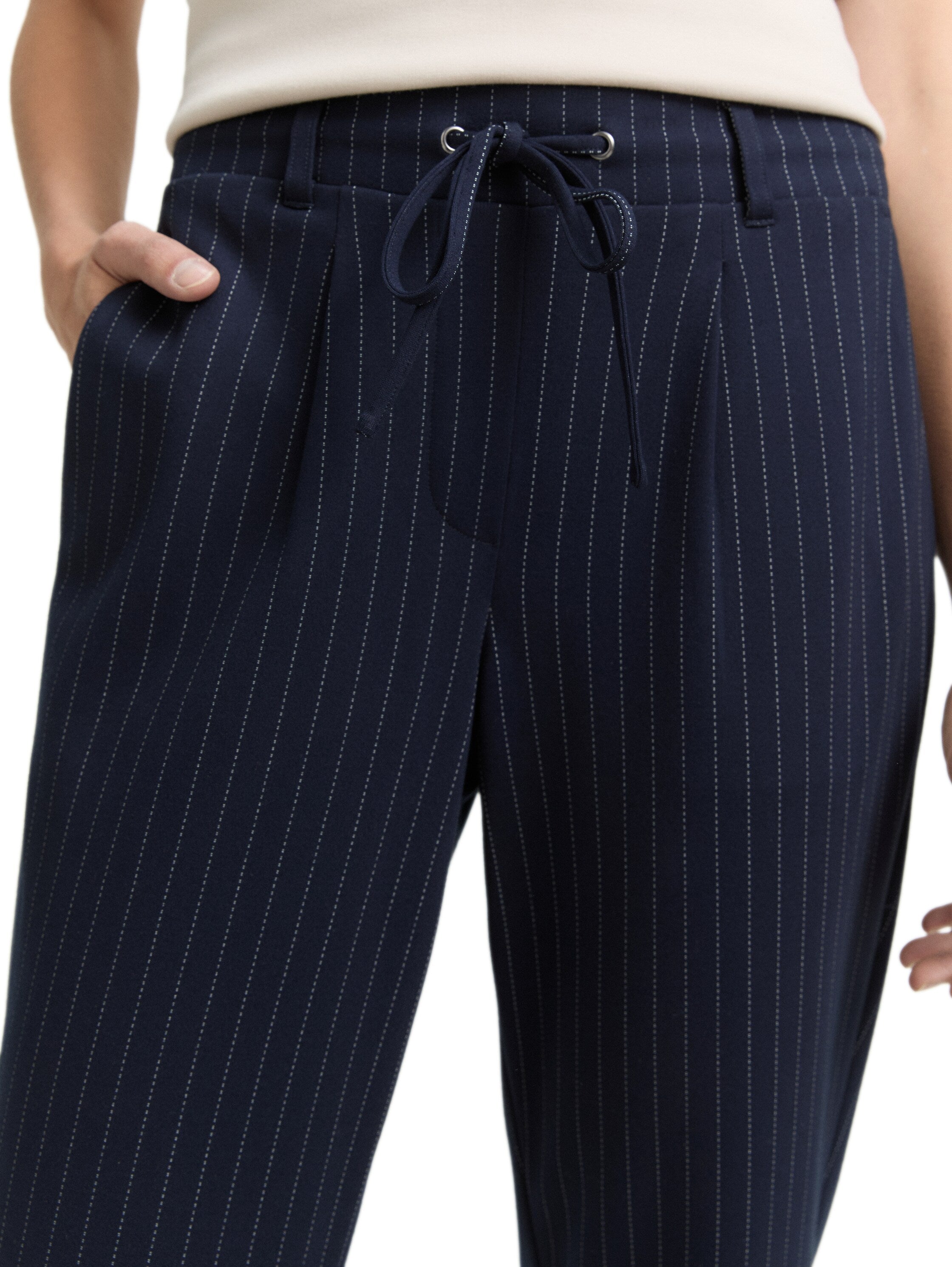 Loose Fit Damen Jerseyhose mit Nadelstreifen und Kordelzug